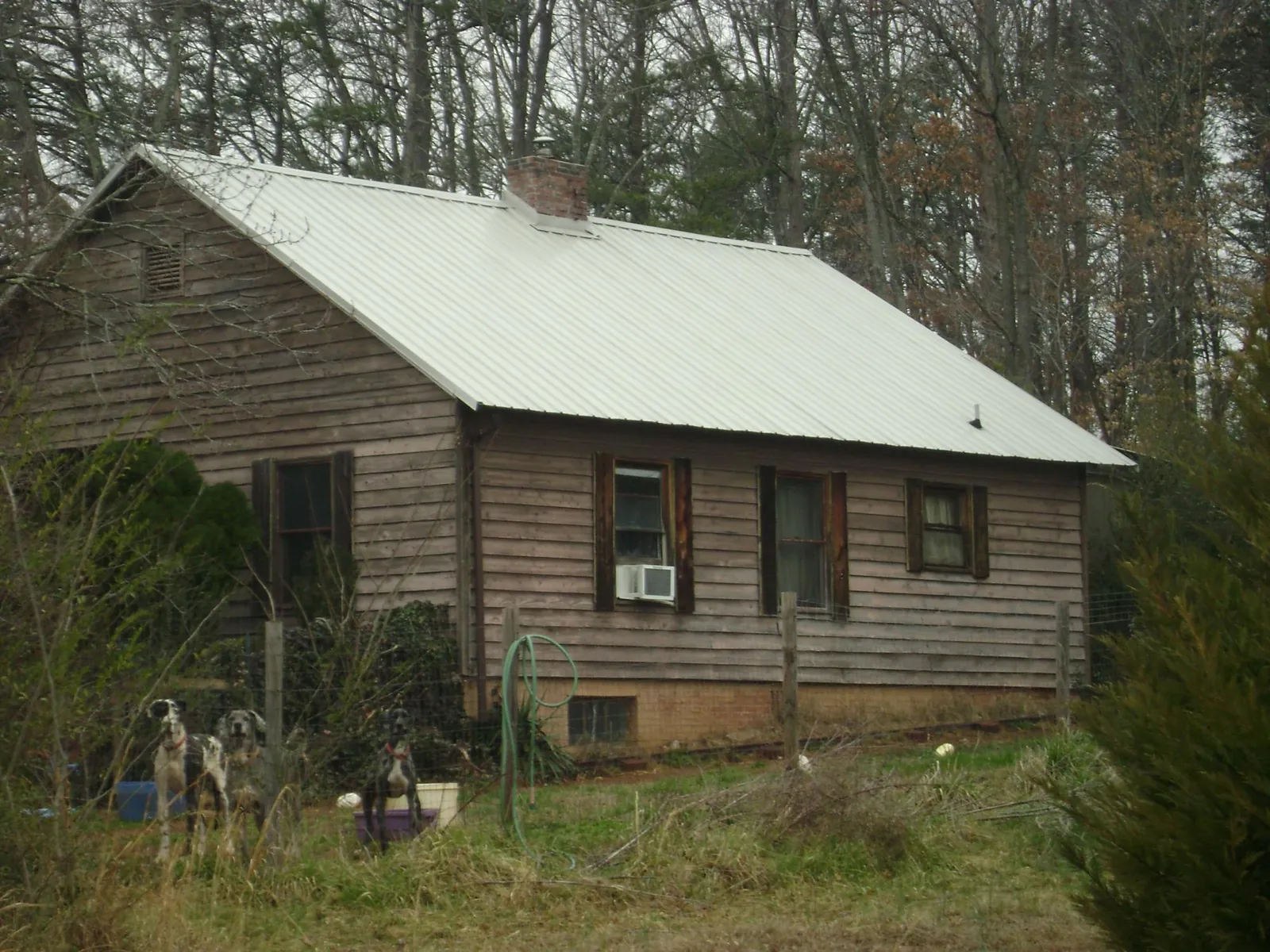 White metal roof on an old wood sided farmhouse, from a Metal Roof Installation job in Pendleton